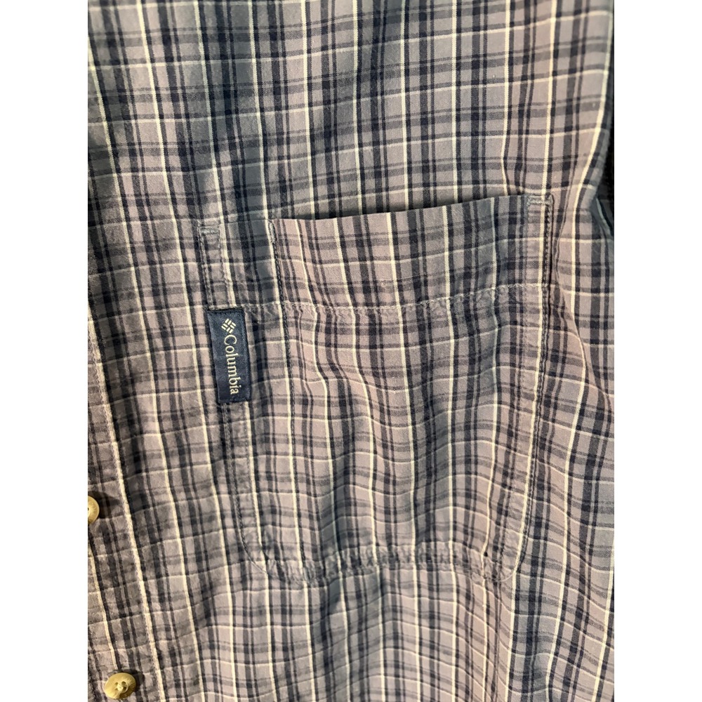 Columbia Mens Plaid Long Sleeve Button Down Shirt Blue Grey Medium Outdoor Work - Picture 5 of 11
